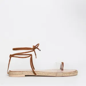Hara Tan Suede Clear Lace Up Flats