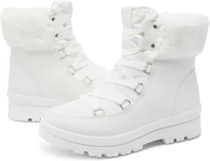 hash bubbie Women's Fuzzy Mid-Calf Boots Lace up Snow Boots for women Non Slip Combat Boots Black Winter Boots White Combat Boots(Waterproof,Zipper)