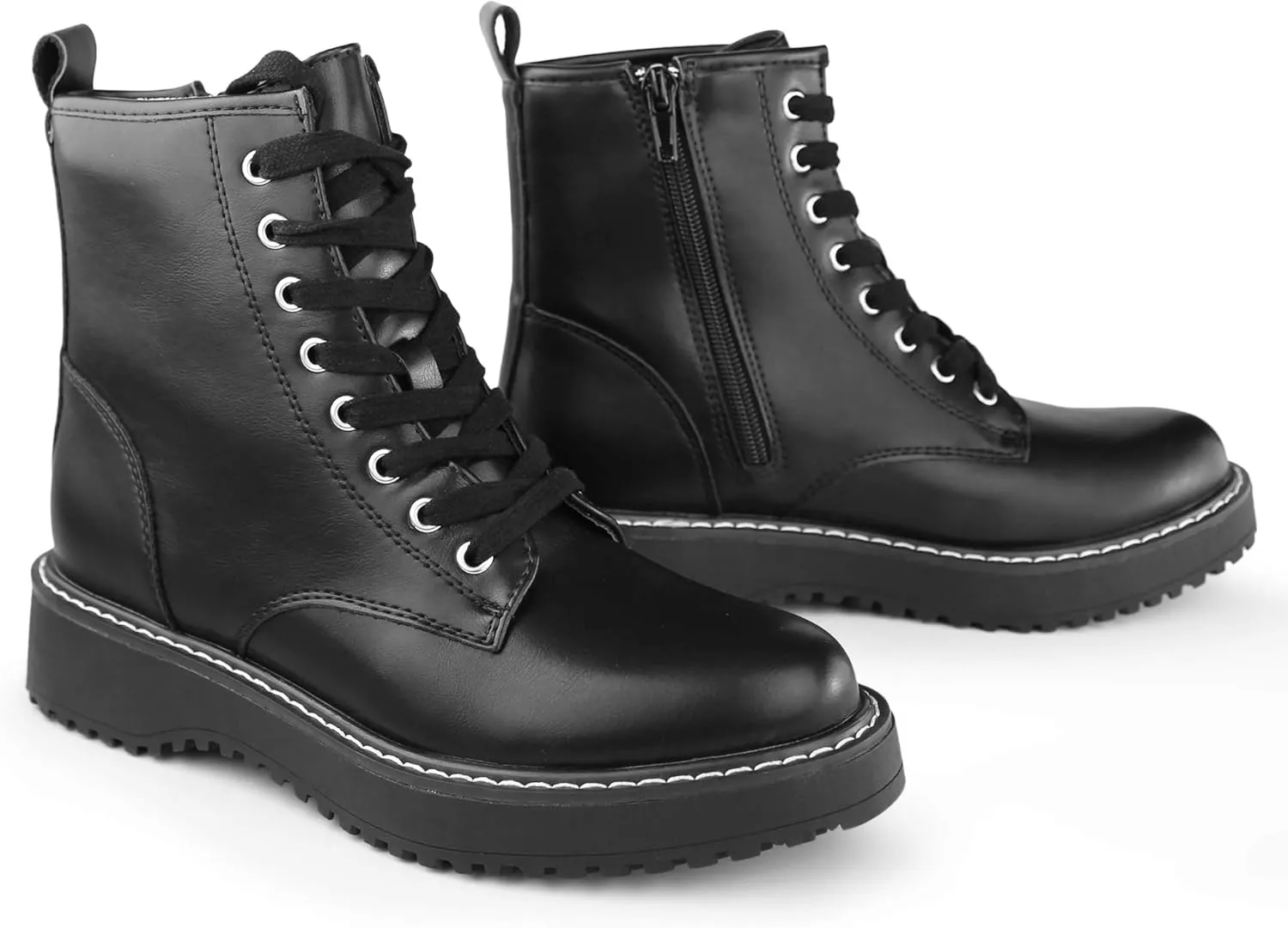 Hawkwell Women's Combat Boots Side Zipper Lace up Ankle Booties
