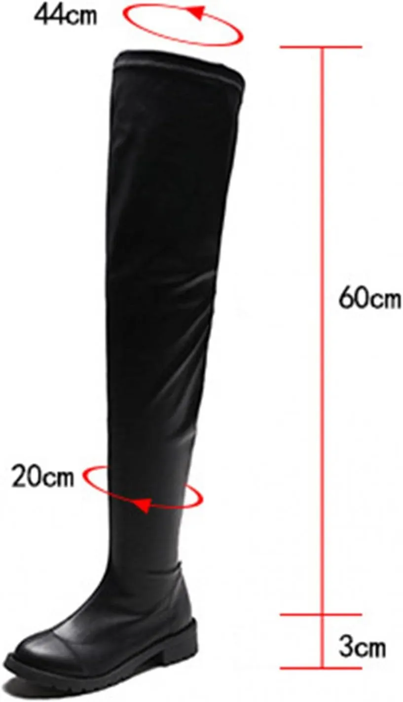 Hbeylia Platform Tight High Boots for Women Ladies Fashion Stretch Knitted Leather Round Toe Chunky Bottom Slip On Flats Over The Knee Boots Casual Non Slip Winter Fall Long Tall Boots for Wedding