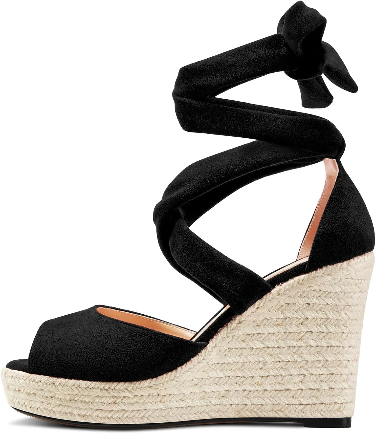 HDEUOLM Womens High Wedge Platform Heel Peep Open Toe Sandals Lace-up Prom Cute 3.9 Inches Heels