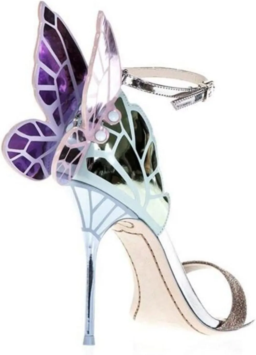 heels for women female butterfly wing women party high heels sandals thin heeled wedding pumps party shoes gladiator show(8.5)