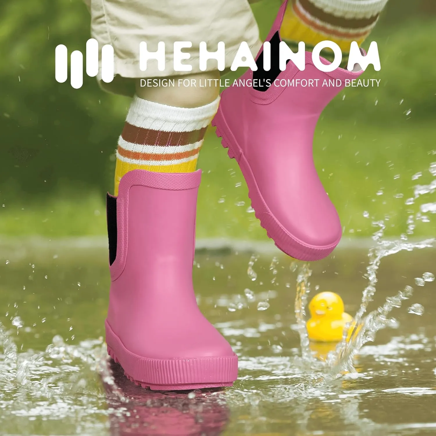 Hehainom Toddler Kids Rain Boots for Girls Boys Waterproof Rainboots Easy-on Light Weight Chelsea Rain Shoes