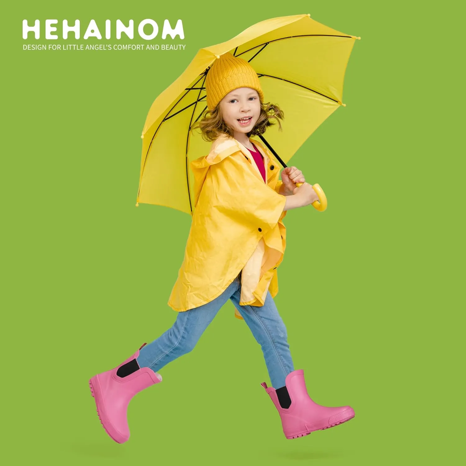 Hehainom Toddler Kids Rain Boots for Girls Boys Waterproof Rainboots Easy-on Light Weight Chelsea Rain Shoes