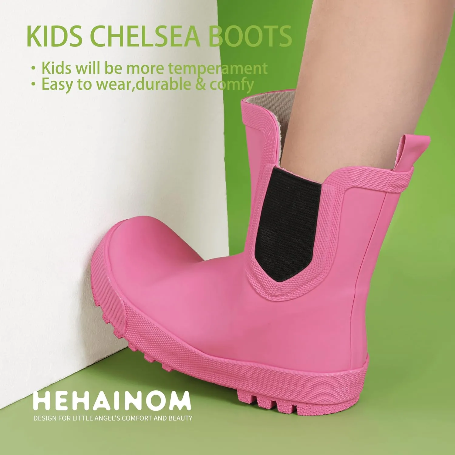 Hehainom Toddler Kids Rain Boots for Girls Boys Waterproof Rainboots Easy-on Light Weight Chelsea Rain Shoes