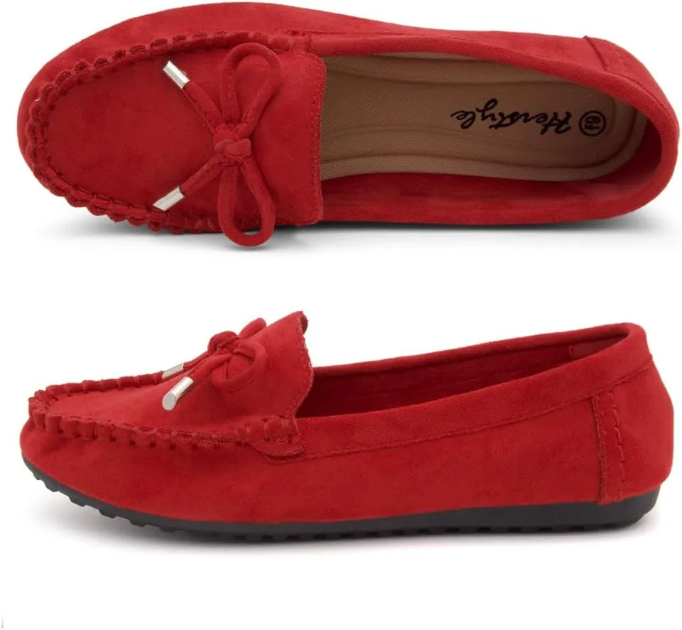 Herstyle Canal Women's Penny Loafers - Slip-On Flat Shoes, Driving Moccasins for Business Casual & Work, Comfortable Flats with Cushioned Footbed, Round Toe & Bow Knot