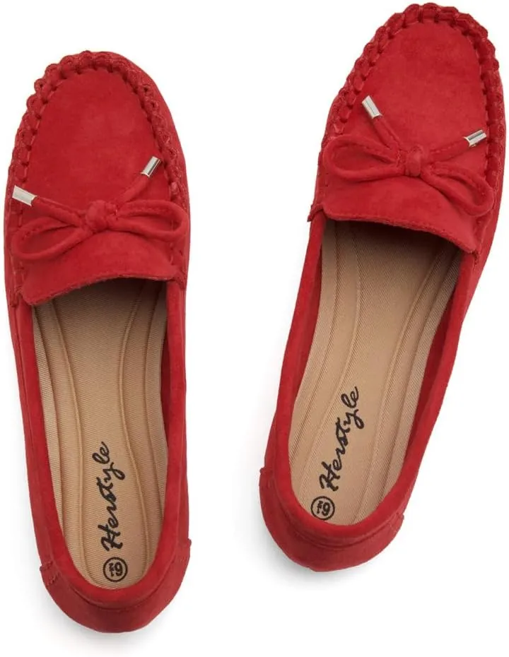 Herstyle Canal Women's Penny Loafers - Slip-On Flat Shoes, Driving Moccasins for Business Casual & Work, Comfortable Flats with Cushioned Footbed, Round Toe & Bow Knot