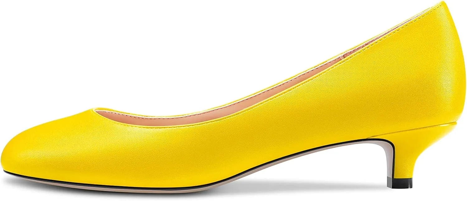 HEUIVZAR Pumps for Womens Closed Round Toe Low Kitten Heel Slip On Suede Casual Comfort Dress Shoes 1.5 Inch