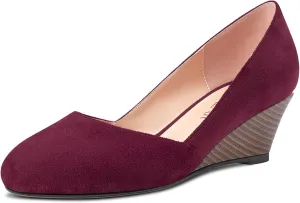HEUIVZAR Slip On Wedge Pumps for Womens Closed Round Toe Mid Chunky Block Heel Suede Casual Comfort Dress Shoes 2 Inch