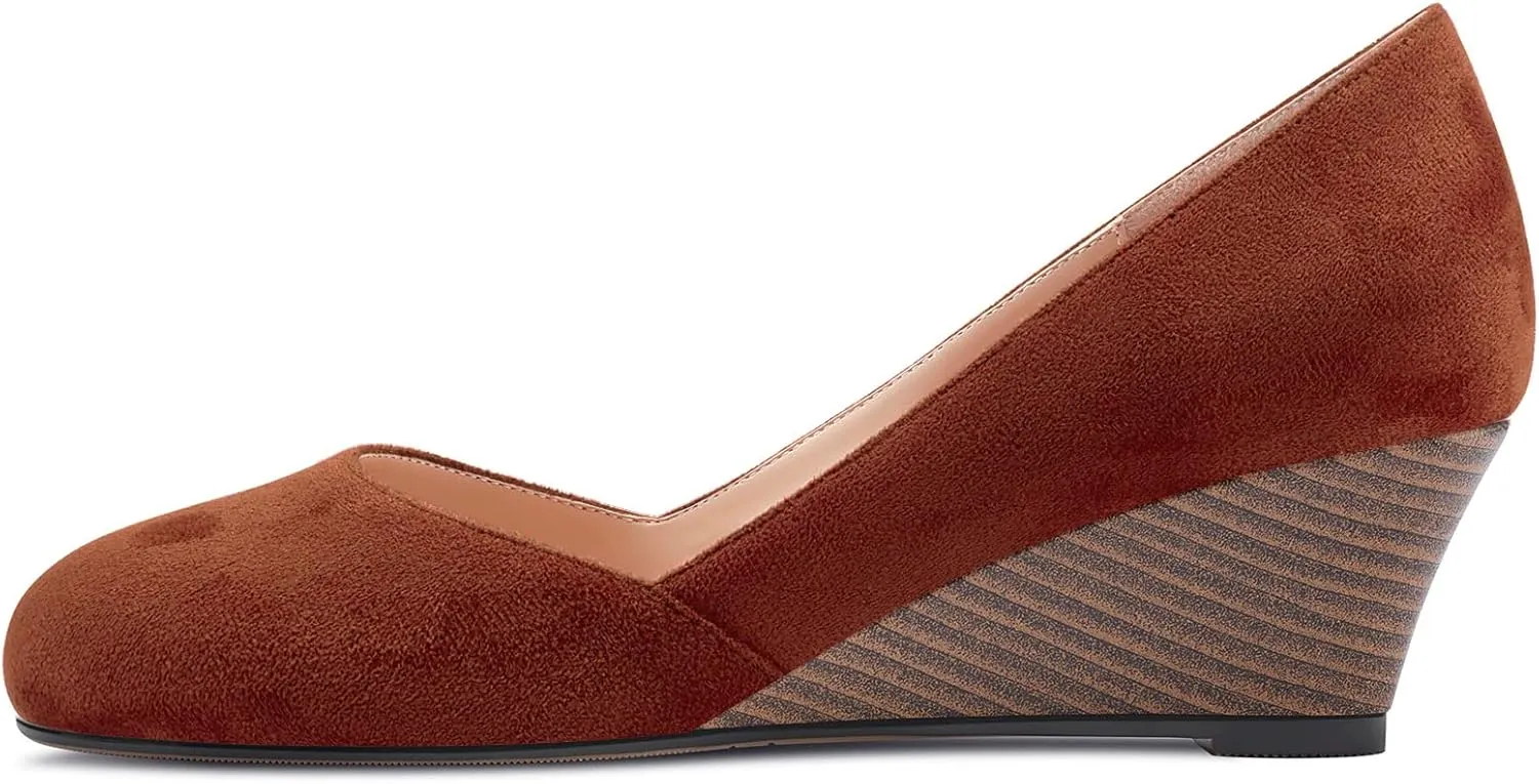 HEUIVZAR Slip On Wedge Pumps for Womens Closed Round Toe Mid Chunky Block Heel Suede Casual Comfort Dress Shoes 2 Inch