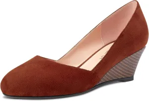 HEUIVZAR Slip On Wedge Pumps for Womens Closed Round Toe Mid Chunky Block Heel Suede Casual Comfort Dress Shoes 2 Inch
