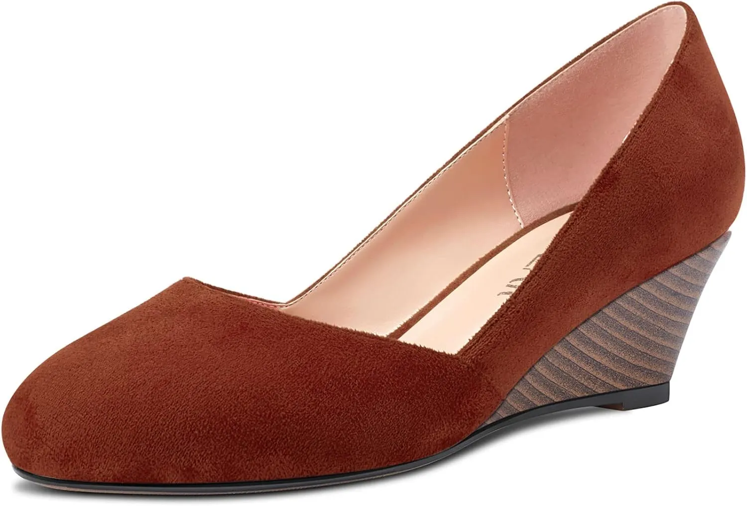 HEUIVZAR Slip On Wedge Pumps for Womens Closed Round Toe Mid Chunky Block Heel Suede Casual Comfort Dress Shoes 2 Inch