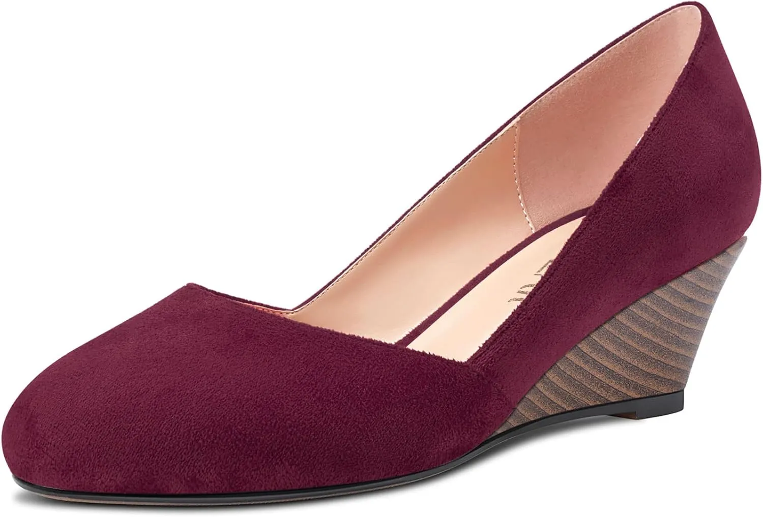 HEUIVZAR Slip On Wedge Pumps for Womens Closed Round Toe Mid Chunky Block Heel Suede Casual Comfort Dress Shoes 2 Inch