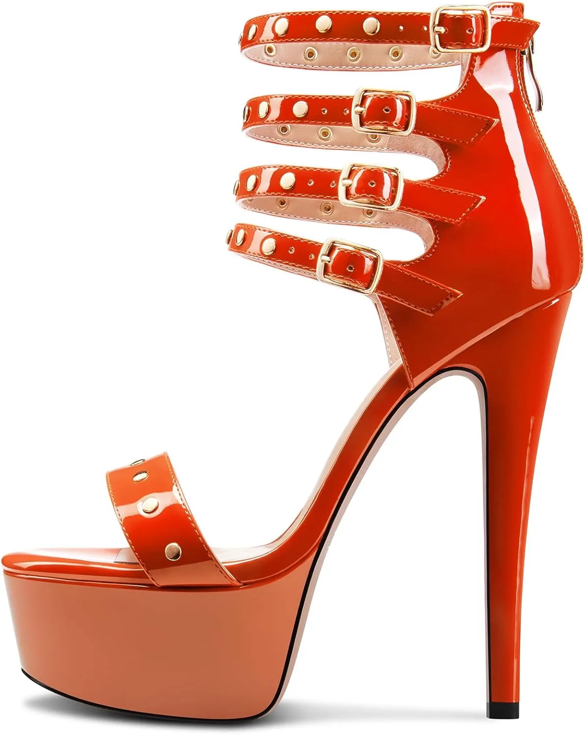 HEUIVZAR Womens Platform Stiletto High Heel Peep Open Toe Sandals Ankle Strap Zipper Buckle Party Gladiator Patent Leather Summer Shoes
