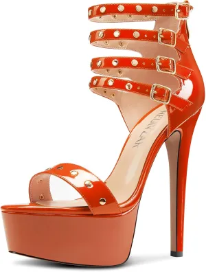 HEUIVZAR Womens Platform Stiletto High Heel Peep Open Toe Sandals Ankle Strap Zipper Buckle Party Gladiator Patent Leather Summer Shoes