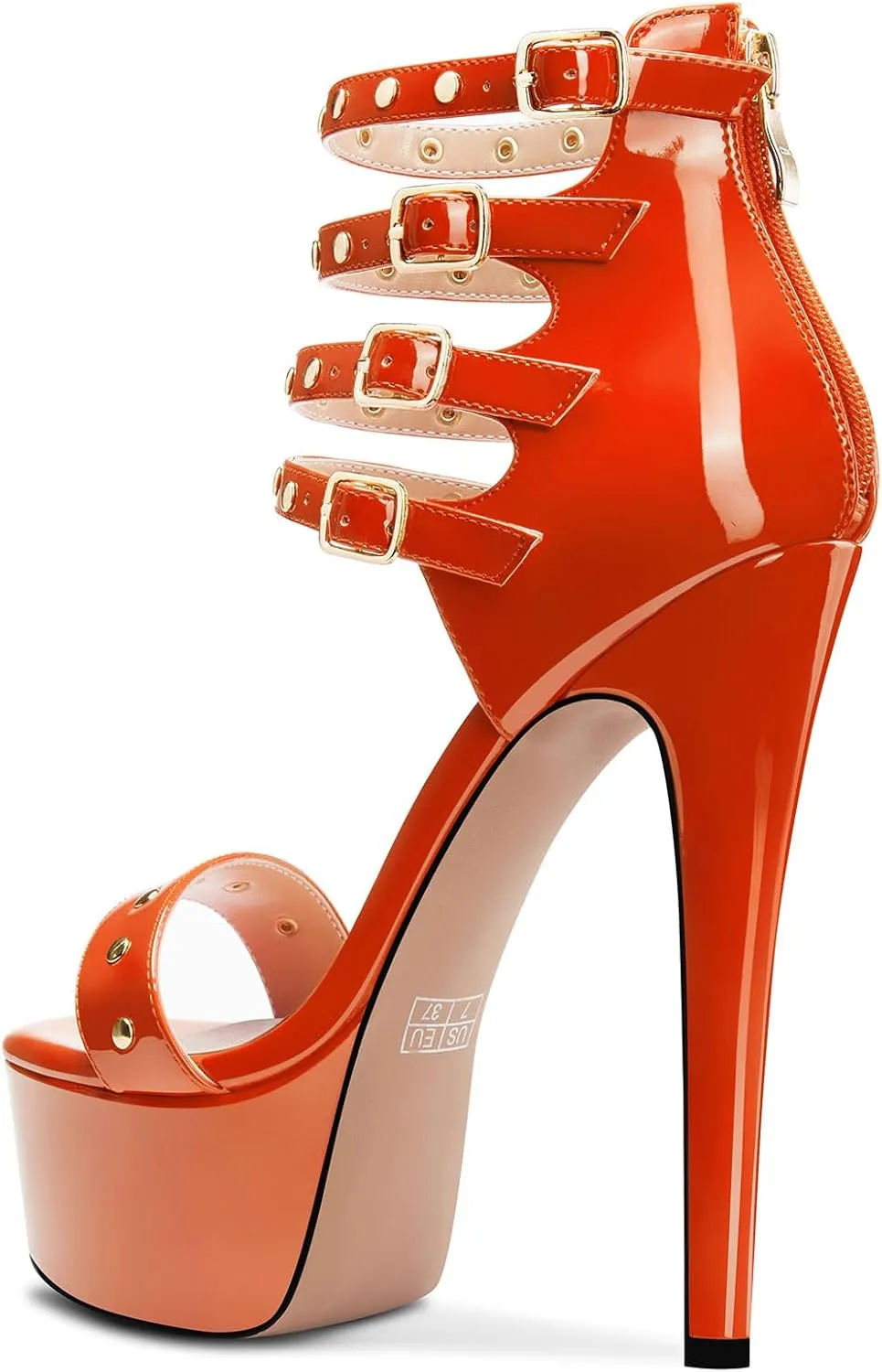 HEUIVZAR Womens Platform Stiletto High Heel Peep Open Toe Sandals Ankle Strap Zipper Buckle Party Gladiator Patent Leather Summer Shoes