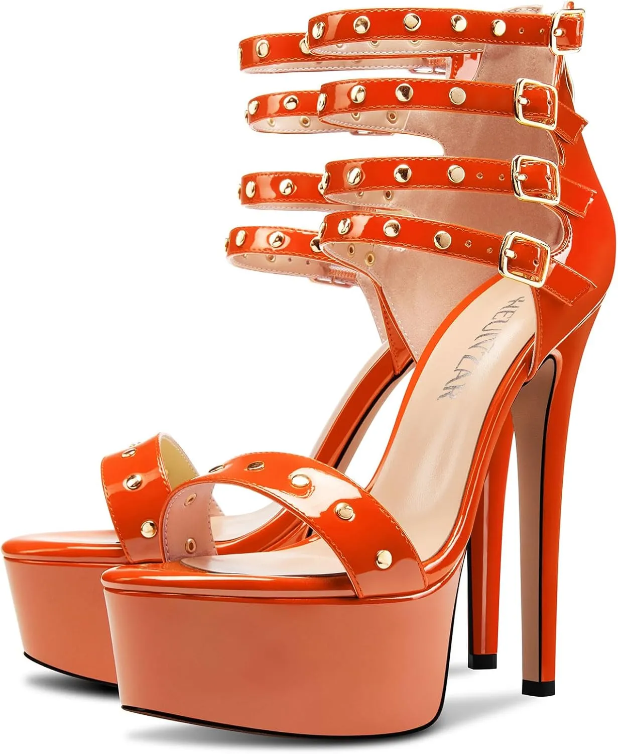 HEUIVZAR Womens Platform Stiletto High Heel Peep Open Toe Sandals Ankle Strap Zipper Buckle Party Gladiator Patent Leather Summer Shoes