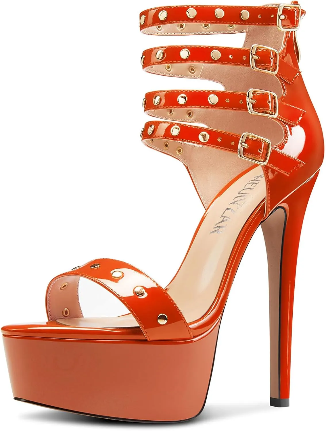 HEUIVZAR Womens Platform Stiletto High Heel Peep Open Toe Sandals Ankle Strap Zipper Buckle Party Gladiator Patent Leather Summer Shoes