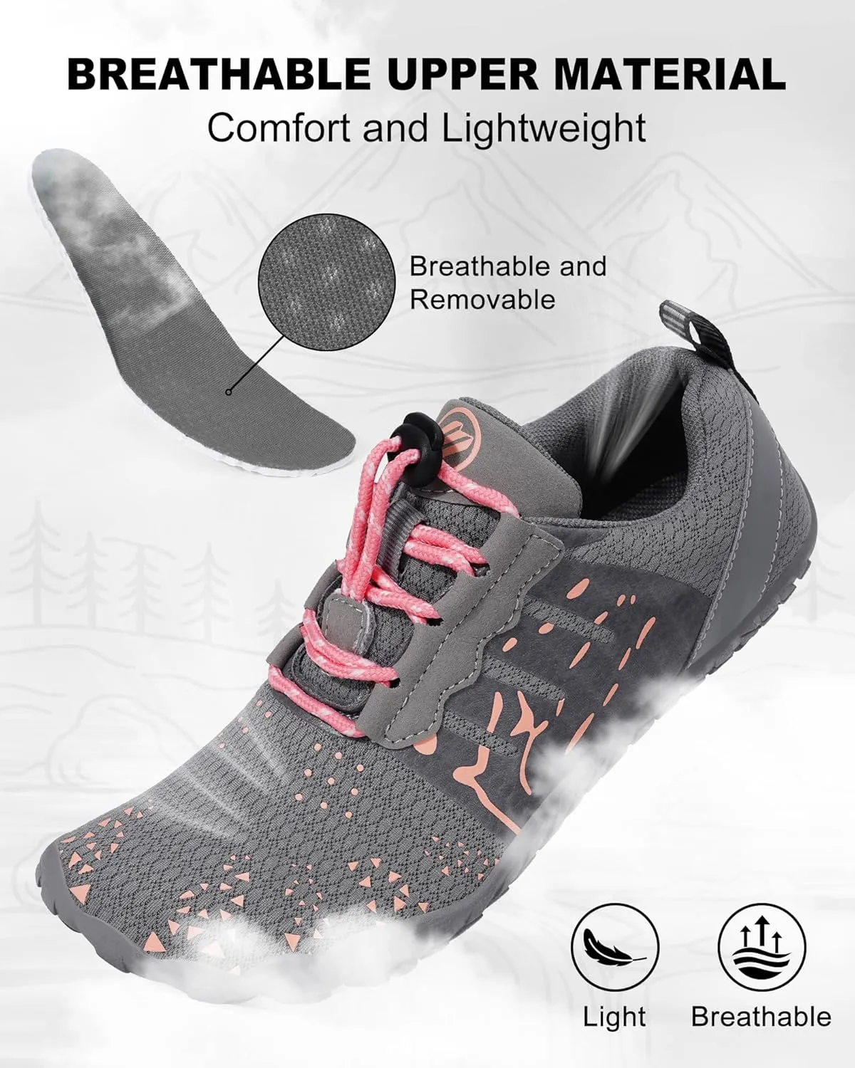 Hike Barefoot Shoes Womens Mens Footwear, Pro Water Shoe Women Men Barefoot Hiking Beach Grounding Shoes for Travel, Wide Toe Box Zero Drop Non-Slip Breathable Lightweight