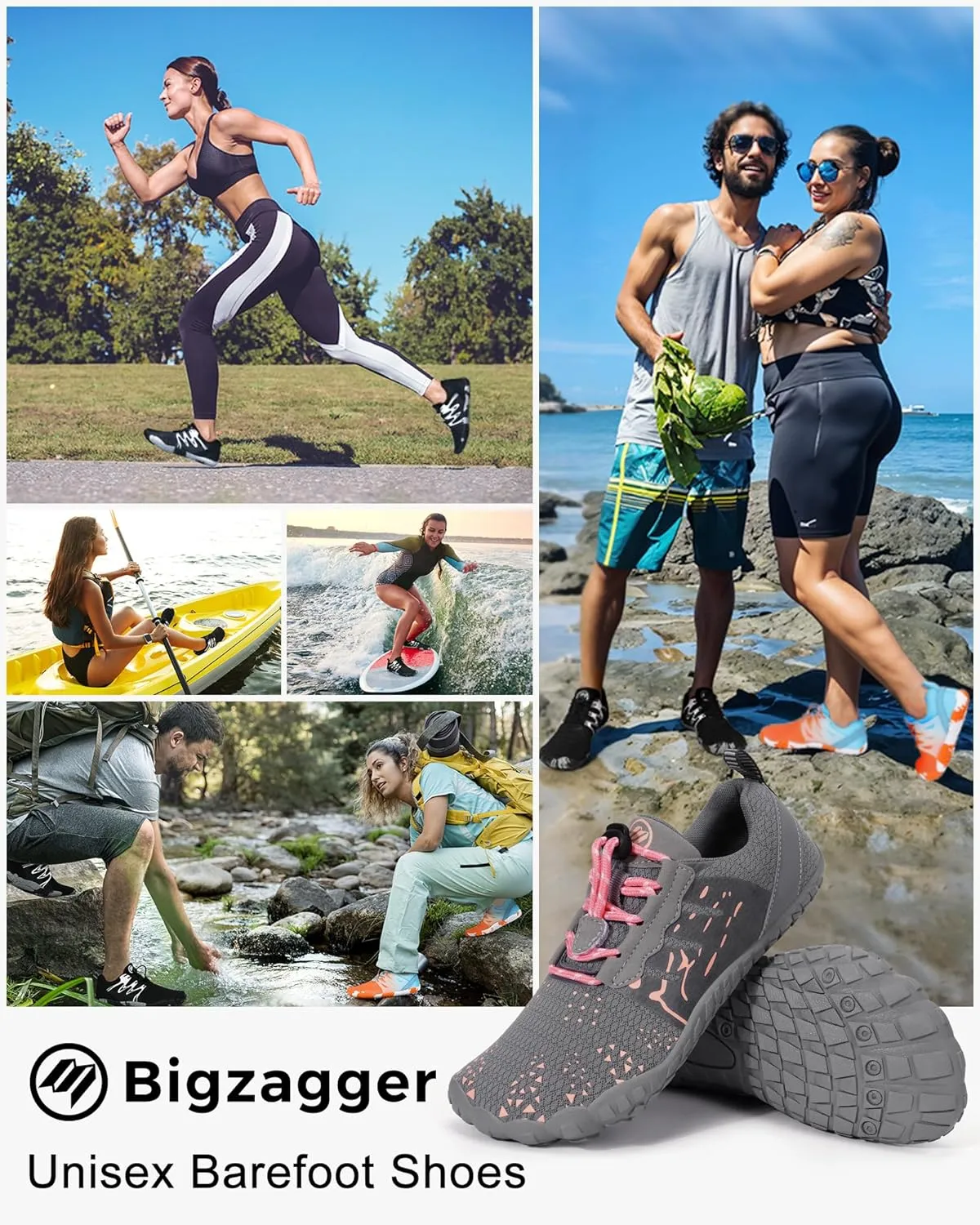 Hike Barefoot Shoes Womens Mens Footwear, Pro Water Shoe Women Men Barefoot Hiking Beach Grounding Shoes for Travel, Wide Toe Box Zero Drop Non-Slip Breathable Lightweight