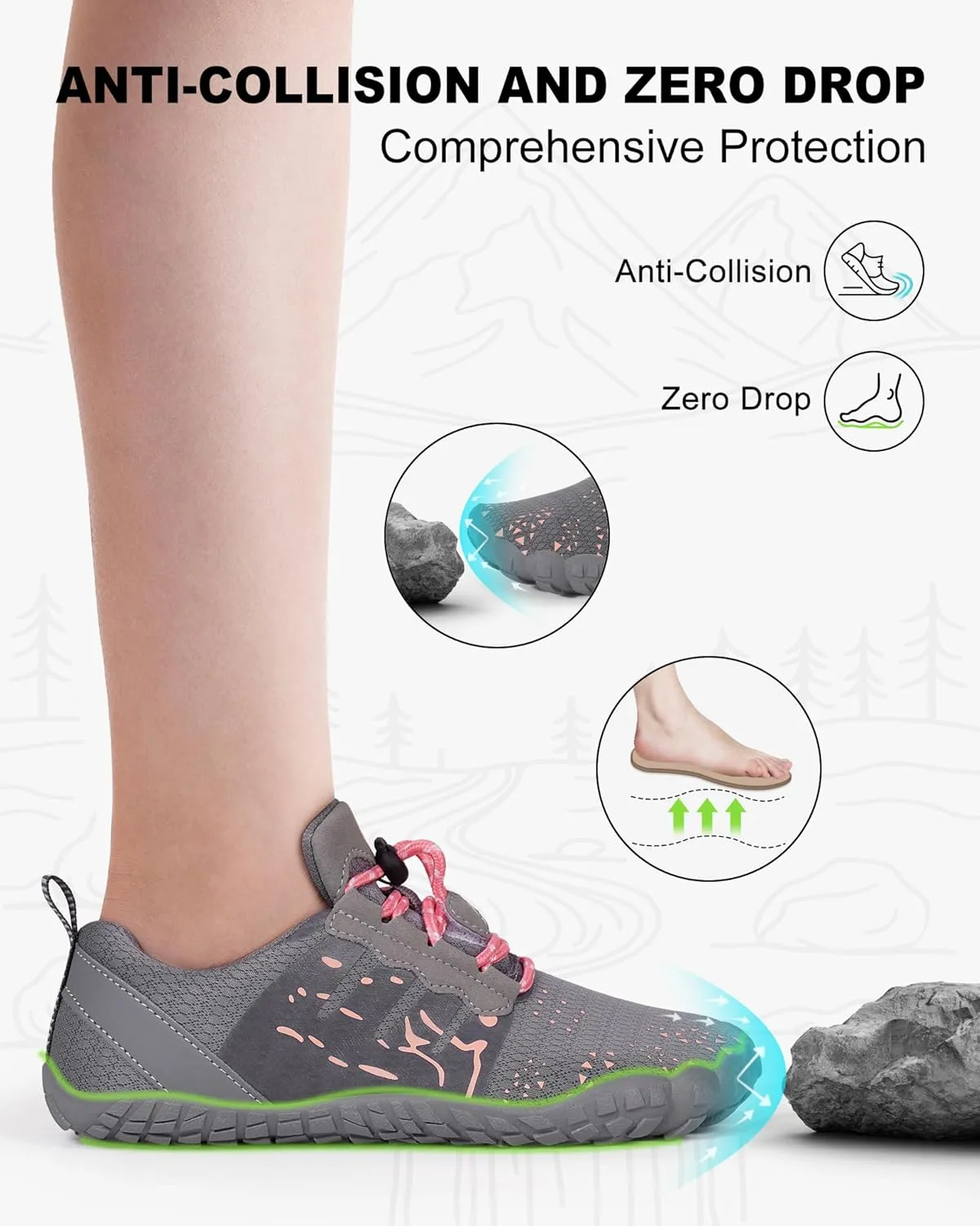 Hike Barefoot Shoes Womens Mens Footwear, Pro Water Shoe Women Men Barefoot Hiking Beach Grounding Shoes for Travel, Wide Toe Box Zero Drop Non-Slip Breathable Lightweight