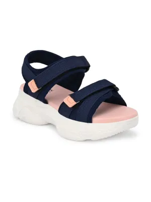 Hirolas® Women Blue/Pink Fabric Sports _Sandals (HROWSL01PKB)