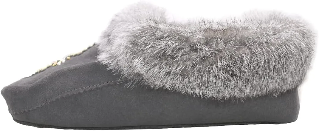 Hohokam Mukluks Women's Moccasin handmade Soft Sole Fleece Lined Rabbit Fur Trim shoes