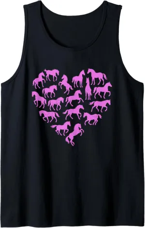 Horse Lover Heart Design Equestrian Horse Rider Horseback Tank Top