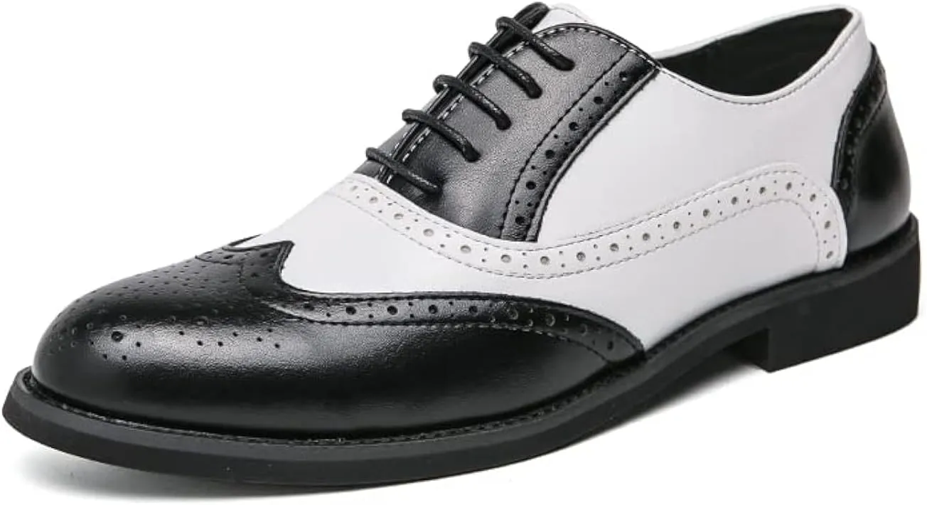 HuitJours Men Brogues Wingtip Lace up Classic Black Dress Shoes Derby Gatsby Prom Fashion Oxford