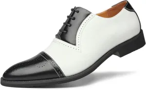 HuitJours Men Oxford Dress Shoes Multicolor Brogues Wing Tips Lace Up Patchwork Two Tone Color Matching Punched Round Toe