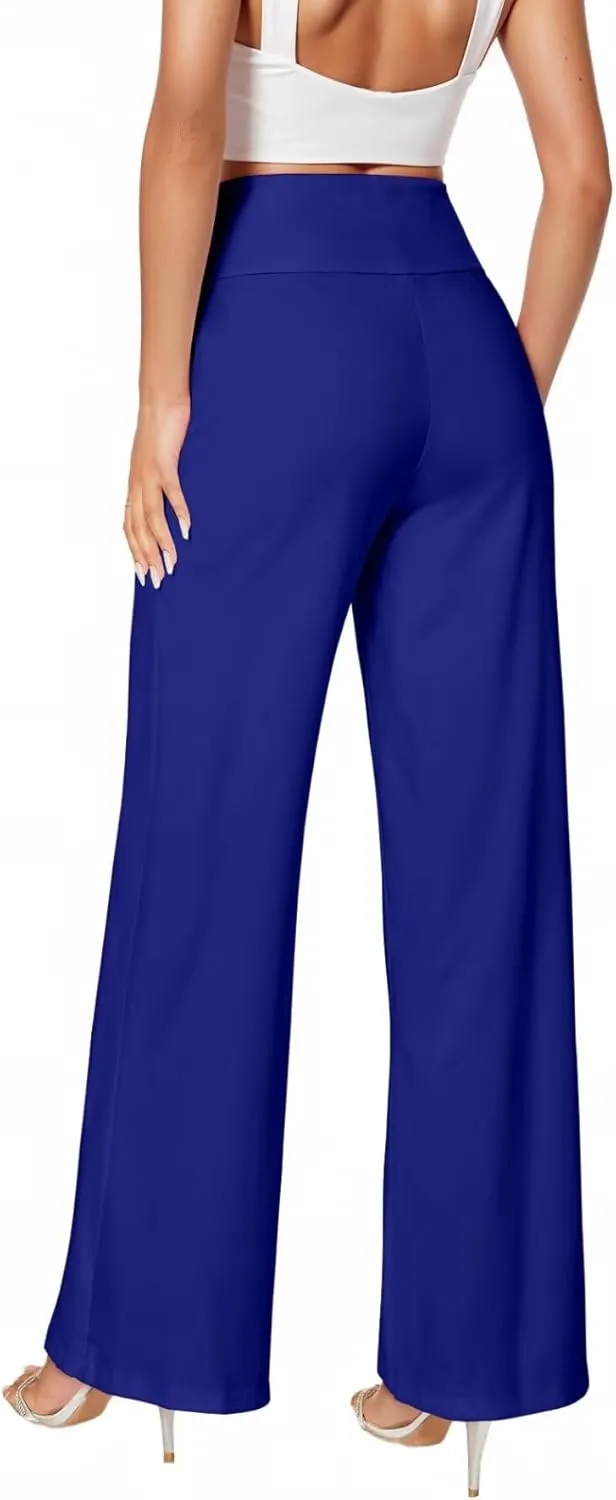 Hybrid & Company Womens Ultra Comfort Ponte Fabric Pull on Casual Wide Leg Pants