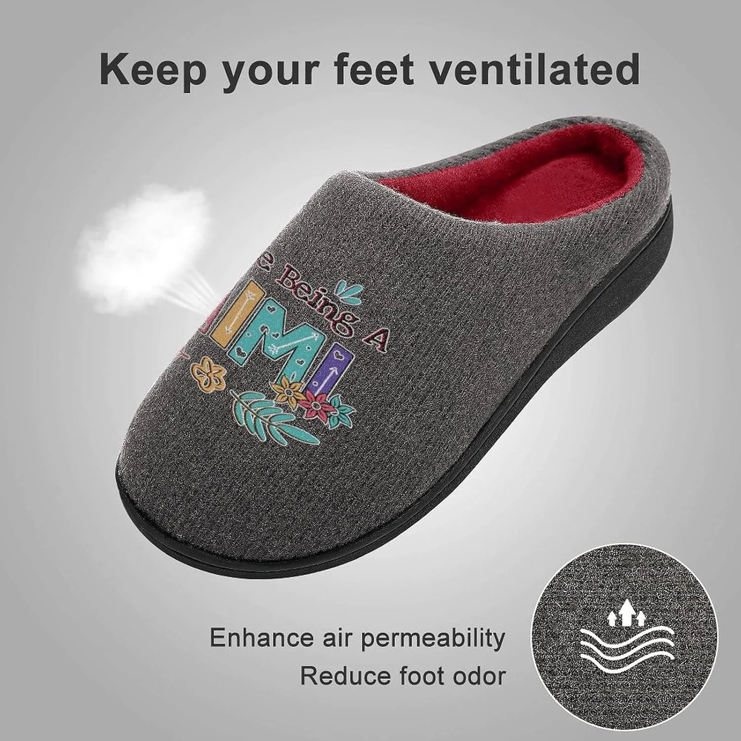 I Love Being A Mimi Women's Knitted Cotton Slippers Soft Comfort Warm House Casual Shoes