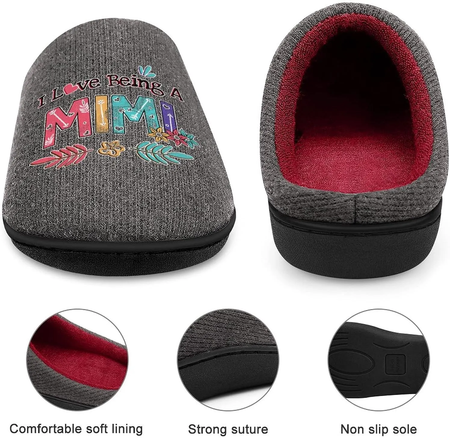 I Love Being A Mimi Women's Knitted Cotton Slippers Soft Comfort Warm House Casual Shoes