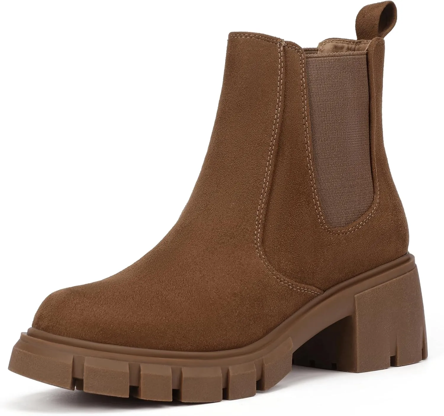 IDIFU IN2 Chelsea Boots Women Platform Lug Sole Ankle Boots Low Chunky Block Heel Dress Boots for Women Dressy Fashion Casual Elastic Short Booties Comfortable Cute Slip on Fall Boots