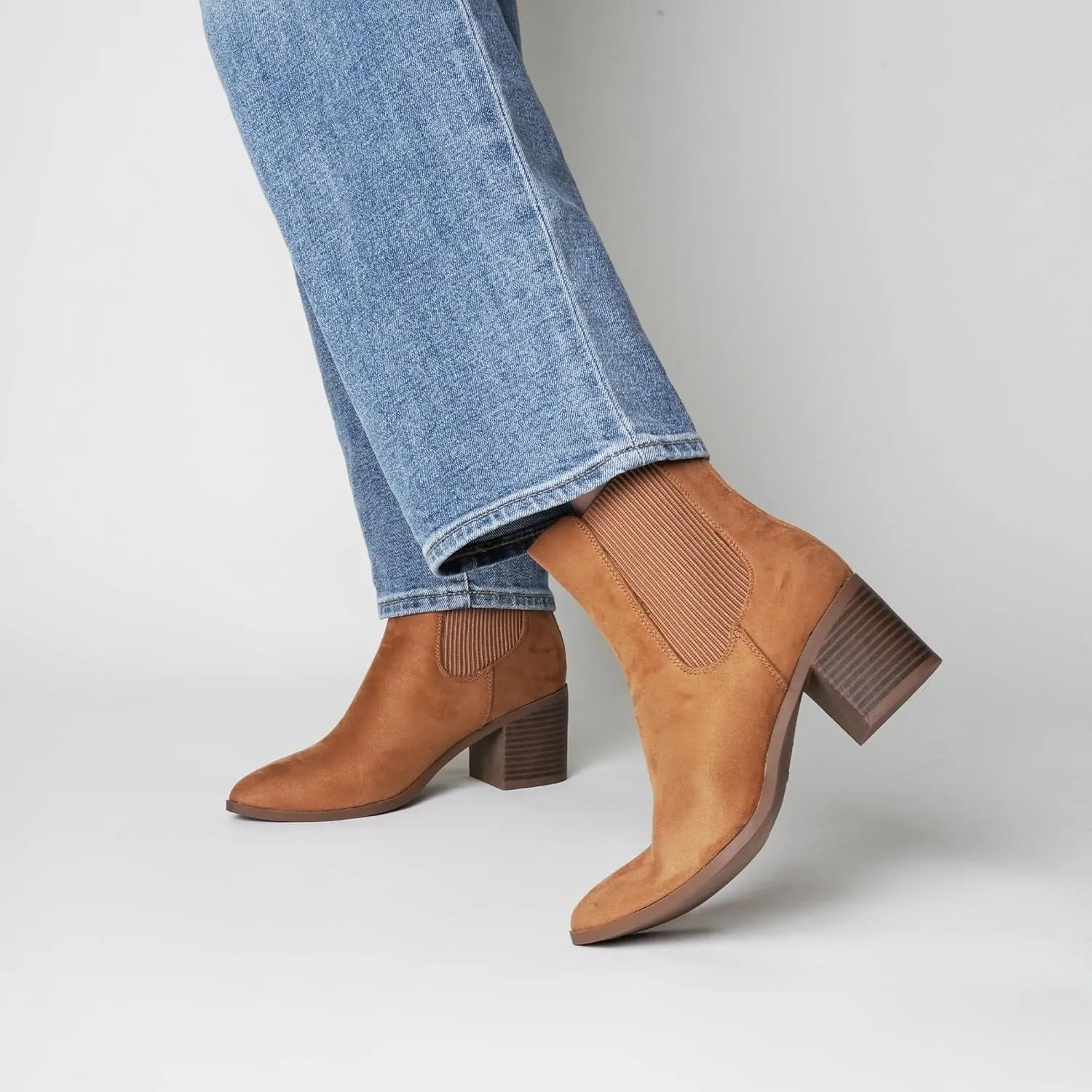 J. Adams Andi Booties for Women - Pointed Toe Mid Heel Slip on Chelsea Boots - Vegan Leather Ankle Boots - Comfortable Fall Boots for Women