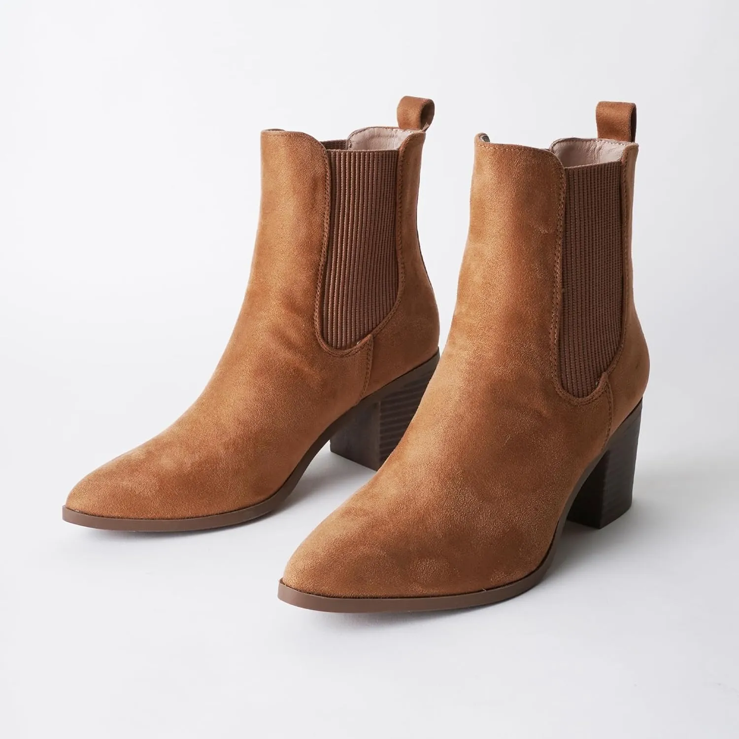 J. Adams Andi Booties for Women - Pointed Toe Mid Heel Slip on Chelsea Boots - Vegan Leather Ankle Boots - Comfortable Fall Boots for Women