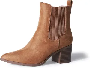 J. Adams Andi Booties for Women - Pointed Toe Mid Heel Slip on Chelsea Boots - Vegan Leather Ankle Boots - Comfortable Fall Boots for Women