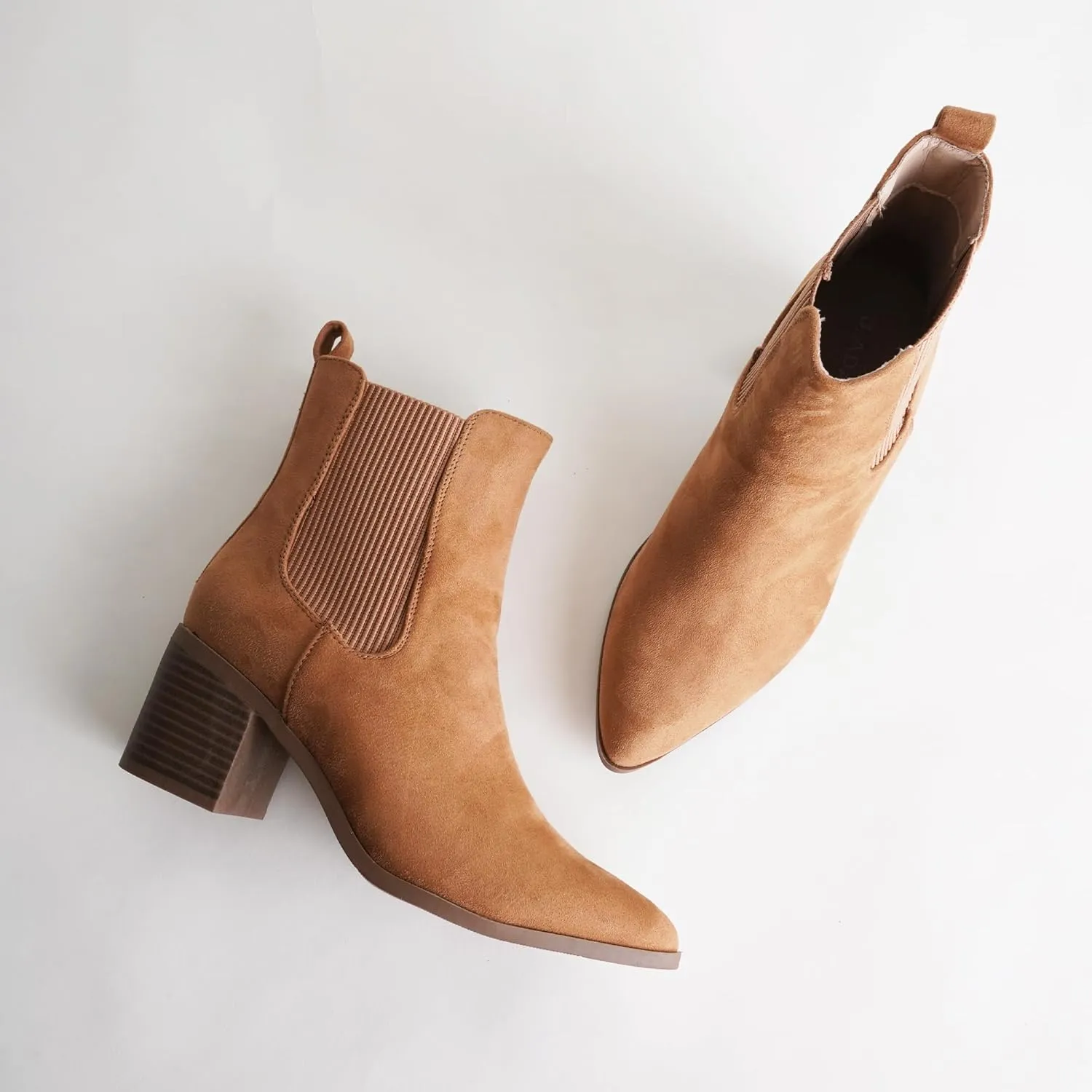 J. Adams Andi Booties for Women - Pointed Toe Mid Heel Slip on Chelsea Boots - Vegan Leather Ankle Boots - Comfortable Fall Boots for Women