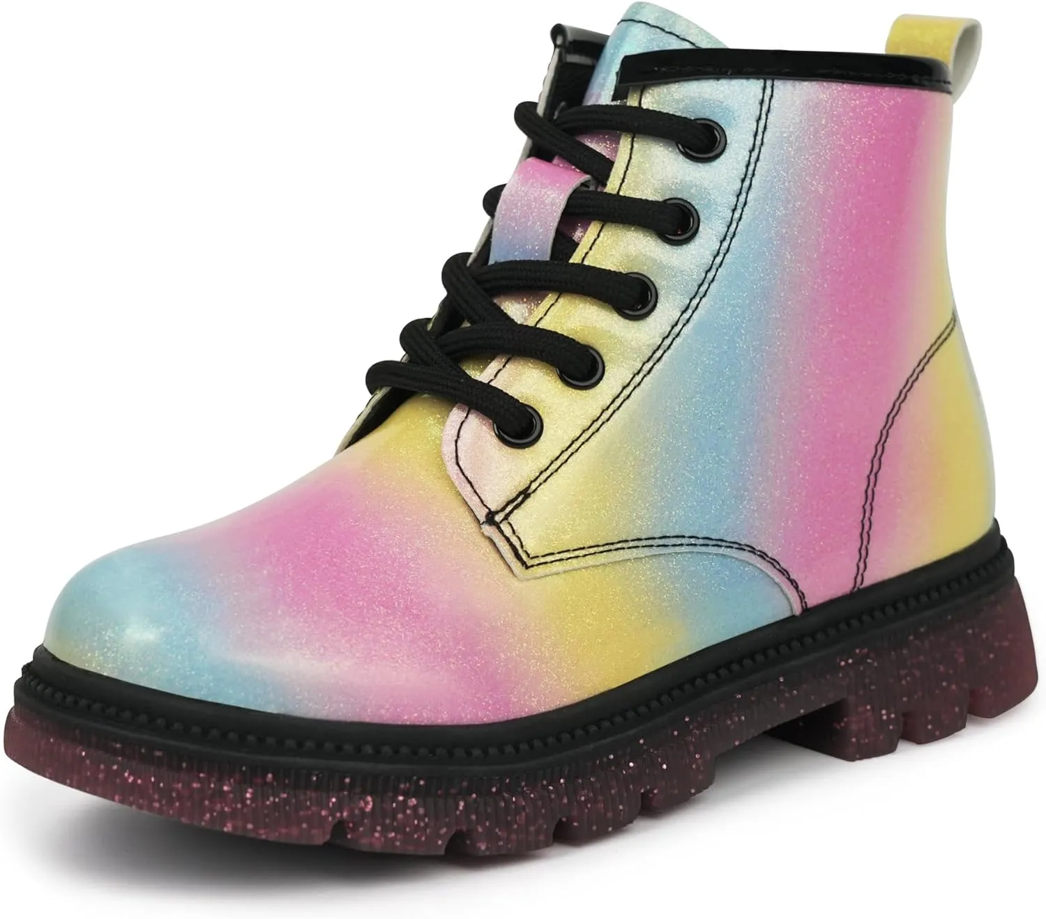 JABASIC Girls Ankle Boots Kids Lace-up Glittery Combat Work Boot