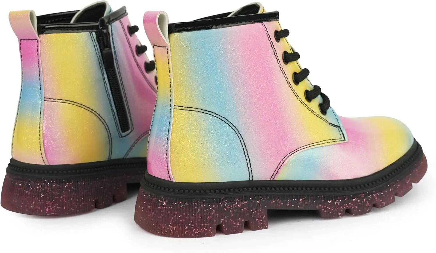 JABASIC Girls Ankle Boots Kids Lace-up Glittery Combat Work Boot