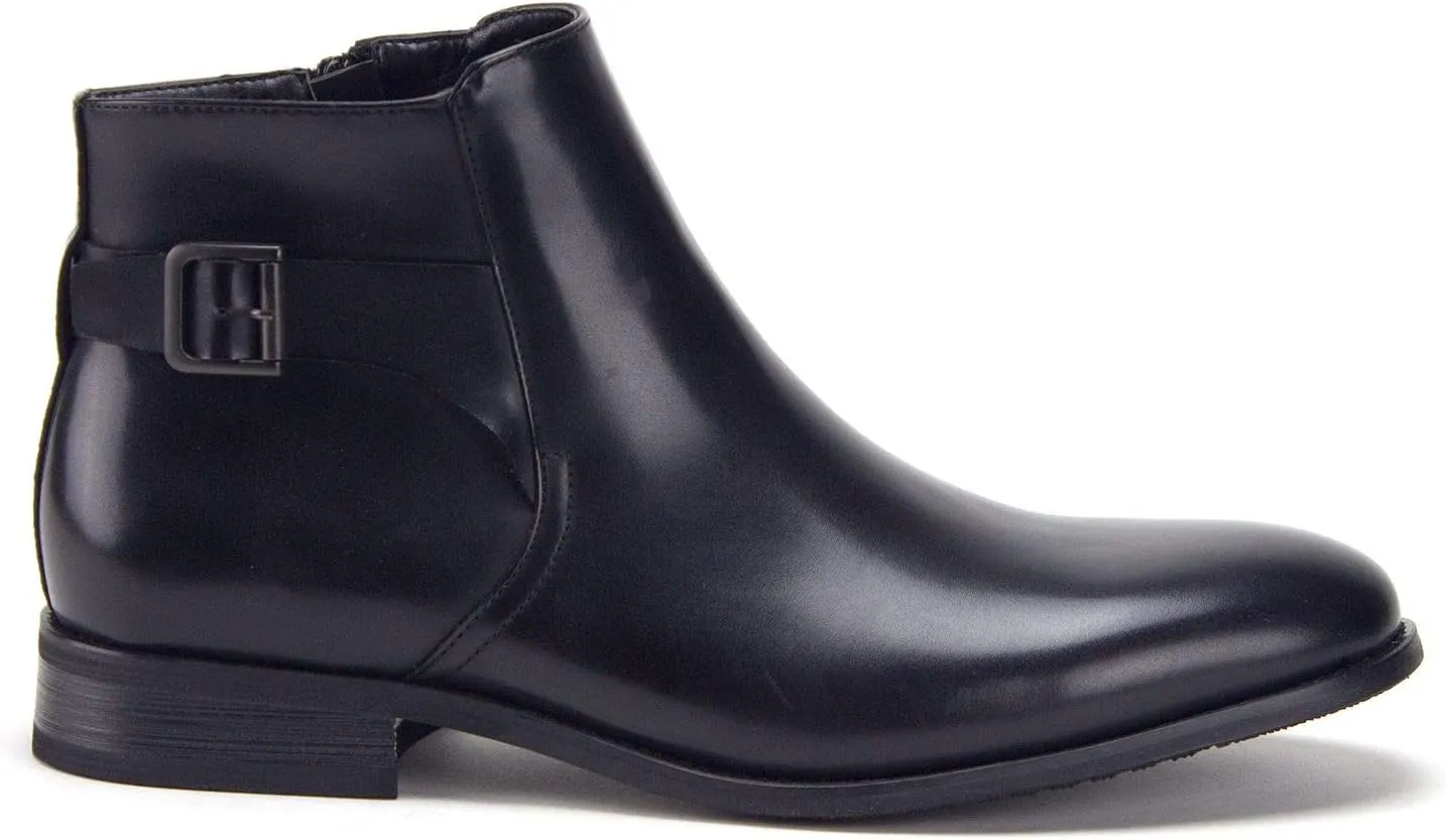 Jazame Men's McVey Distressed Moto Riding Ankle Bootie Chelsea Dress Boots