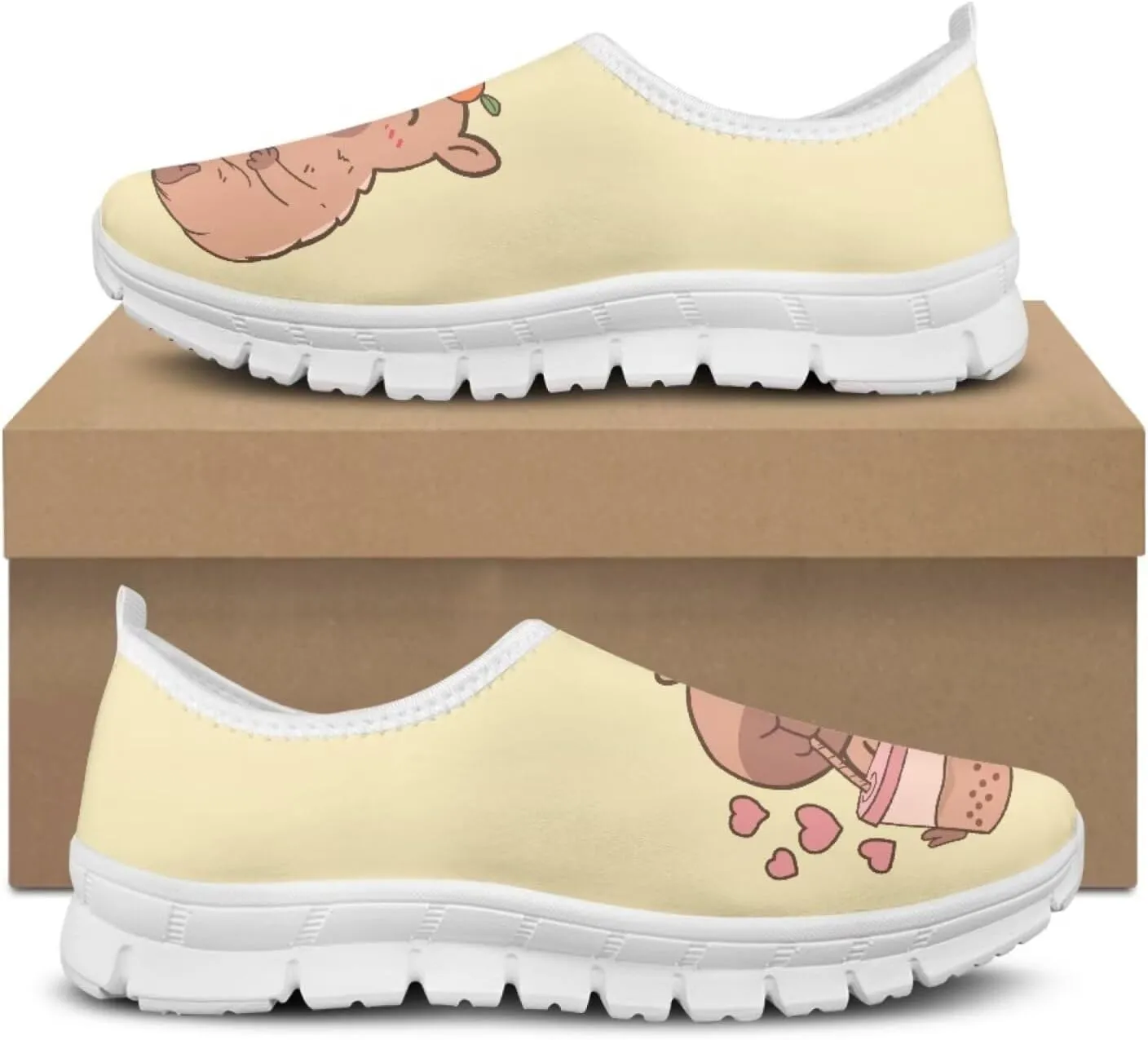 Jeiento Cute Capybara Slip On Shoes for Women Breathable Dressy Shoes Fashion Travel Shoes