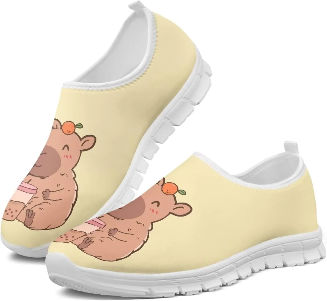 Jeiento Cute Capybara Slip On Shoes for Women Breathable Dressy Shoes Fashion Travel Shoes