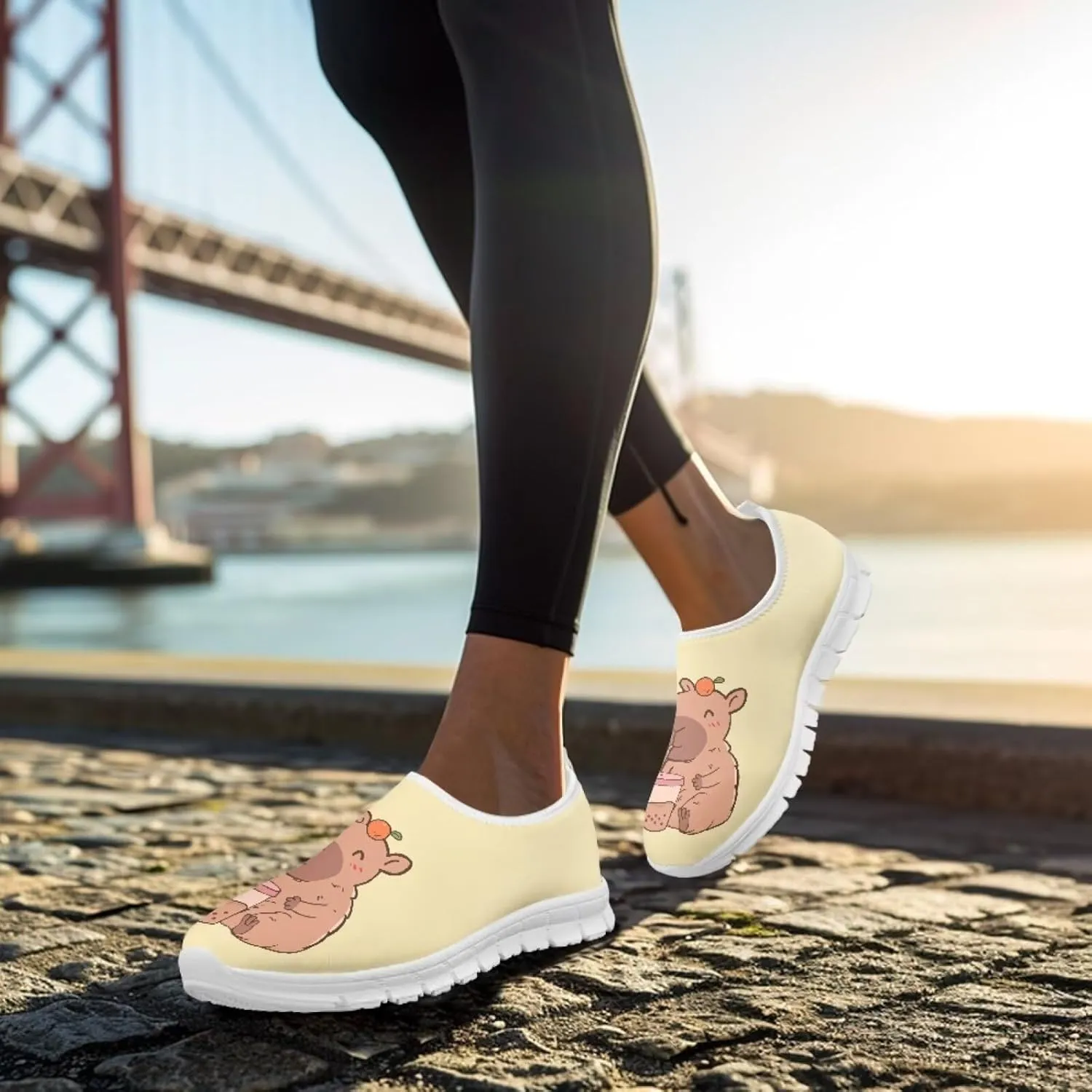 Jeiento Cute Capybara Slip On Shoes for Women Breathable Dressy Shoes Fashion Travel Shoes