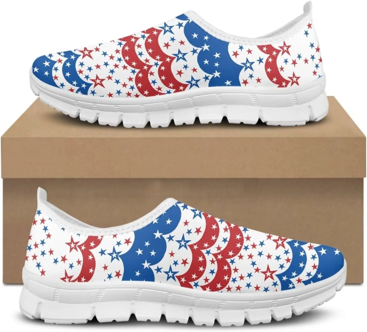 Jeiento USA Flag Shoes for Women, Comfort Fashion Slip On Sneakers Casual Walking Shoes