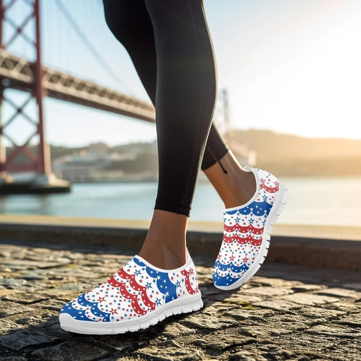 Jeiento USA Flag Shoes for Women, Comfort Fashion Slip On Sneakers Casual Walking Shoes