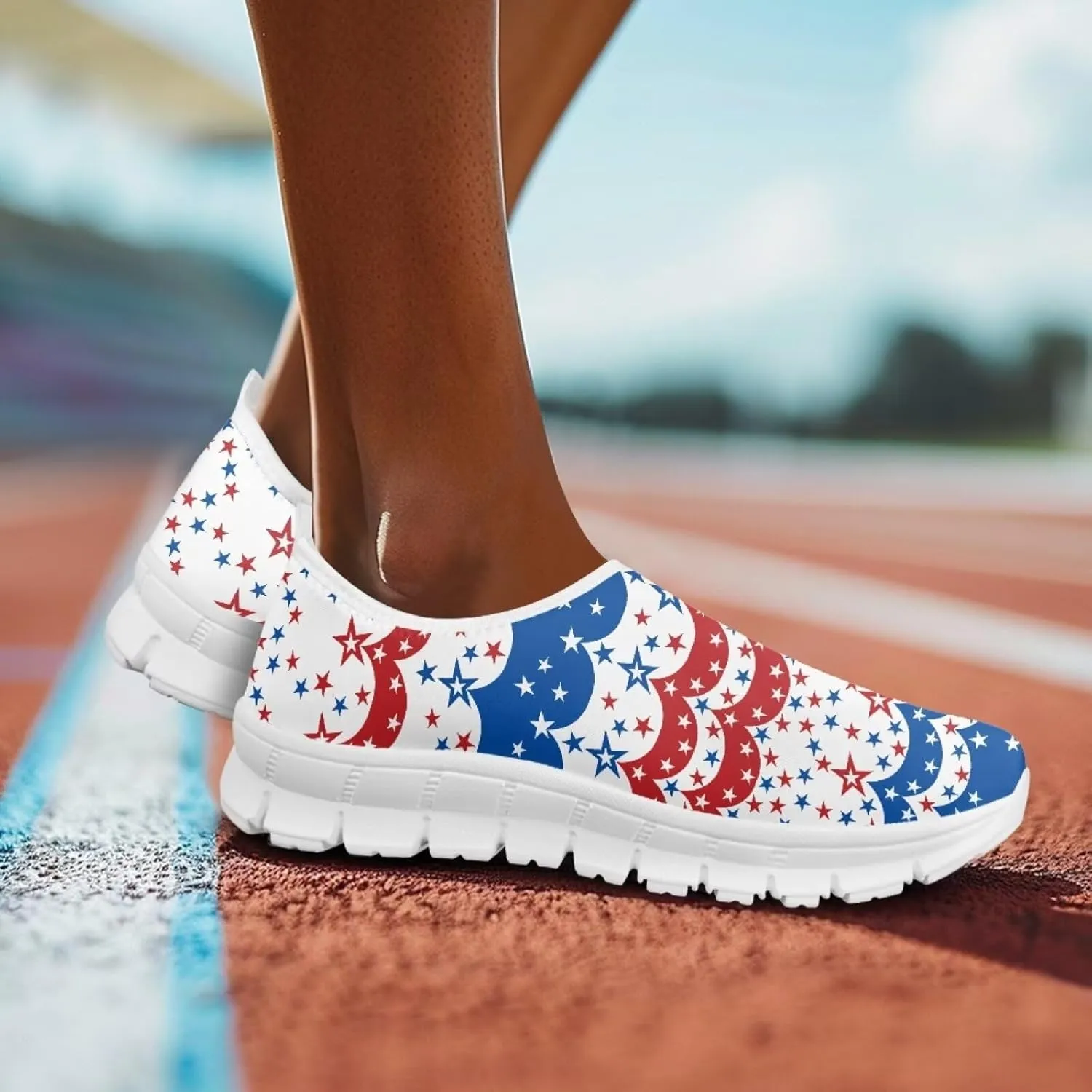 Jeiento USA Flag Shoes for Women, Comfort Fashion Slip On Sneakers Casual Walking Shoes