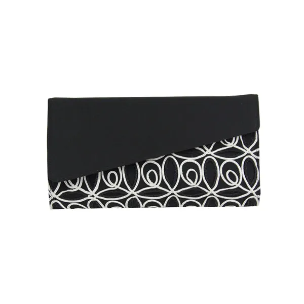 Jendi Black Clutch with White Embroidery