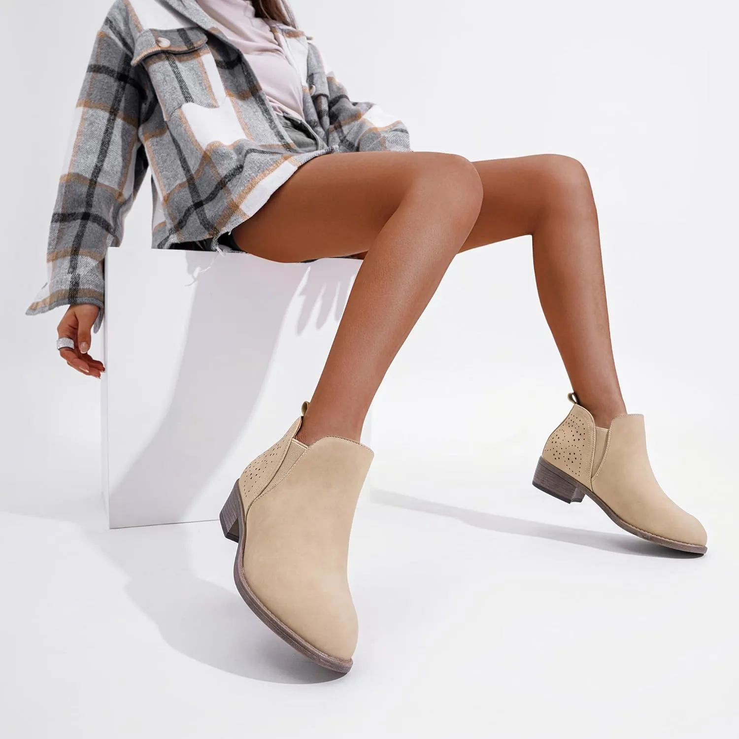 Jeossy Women's 9615 Chelsea Ankle Boots Cutout Perforated Short Booties Slip on