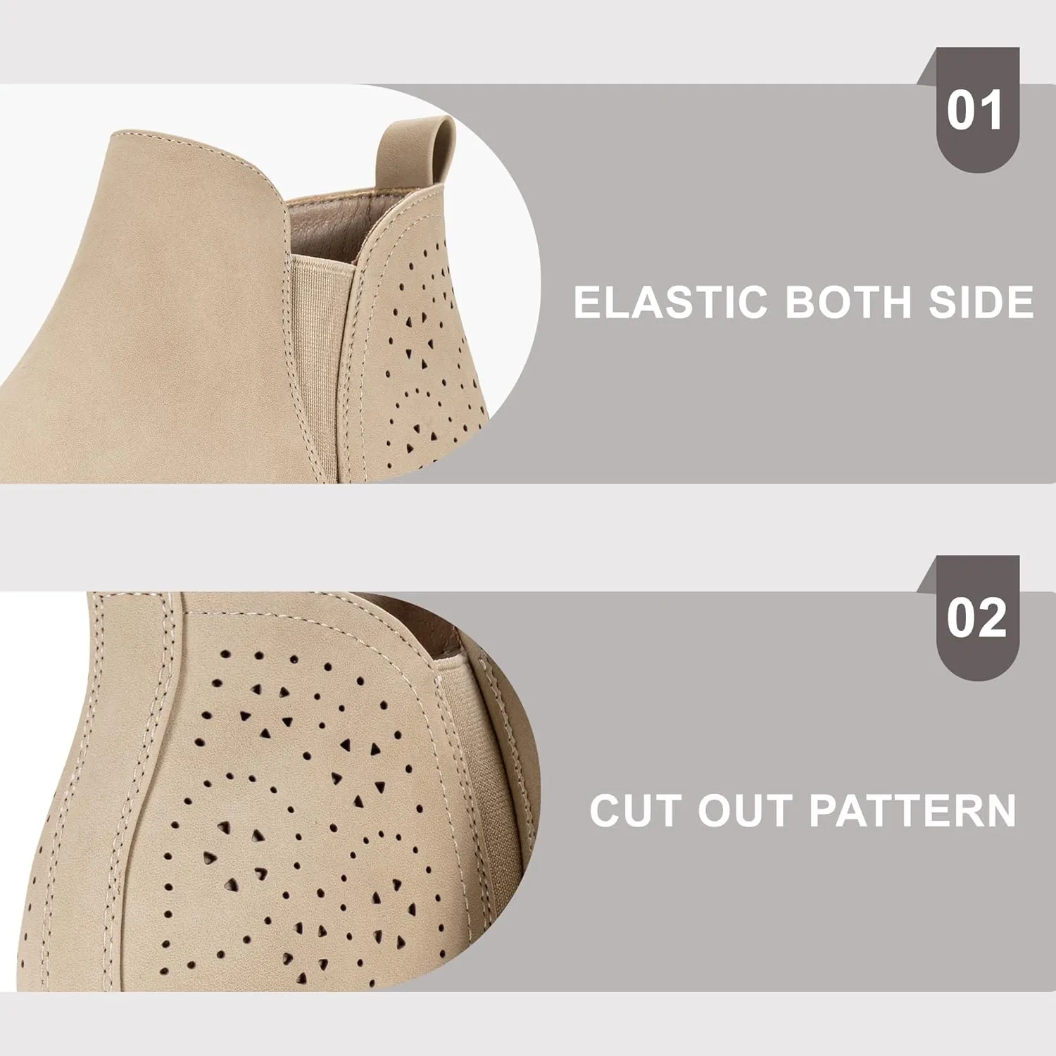 Jeossy Women's 9615 Chelsea Ankle Boots Cutout Perforated Short Booties Slip on